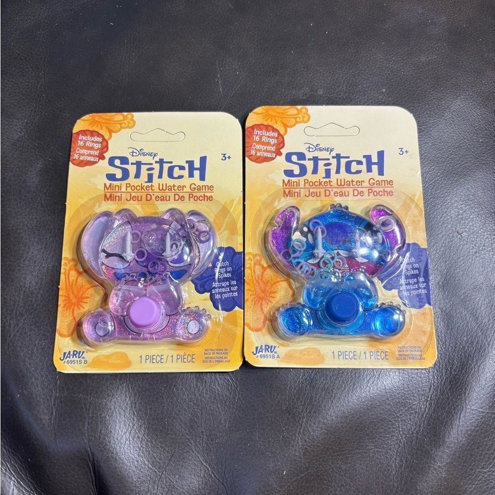 2 New Disney Stitch Mini Pocket Water Game - Purple & Blue
